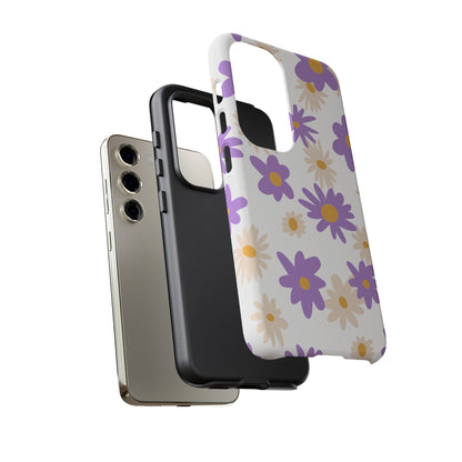 Retro Daisy Flower Samsung Galaxy Case – Pastel Purple & Cream Floral Design with Matte Finish