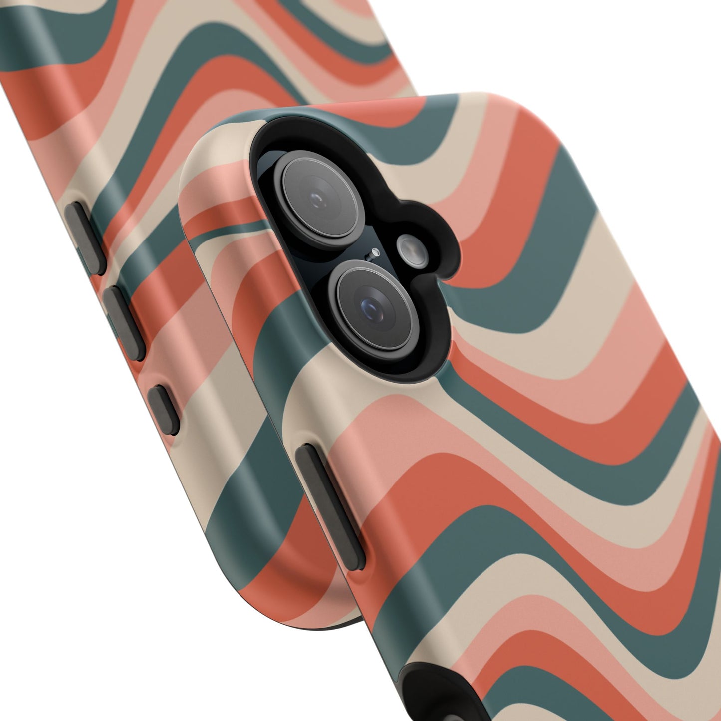 Groovy Waves MagSafe iPhone Case – Retro 70s-Inspired Stripes in Coral, Cream, and Teal