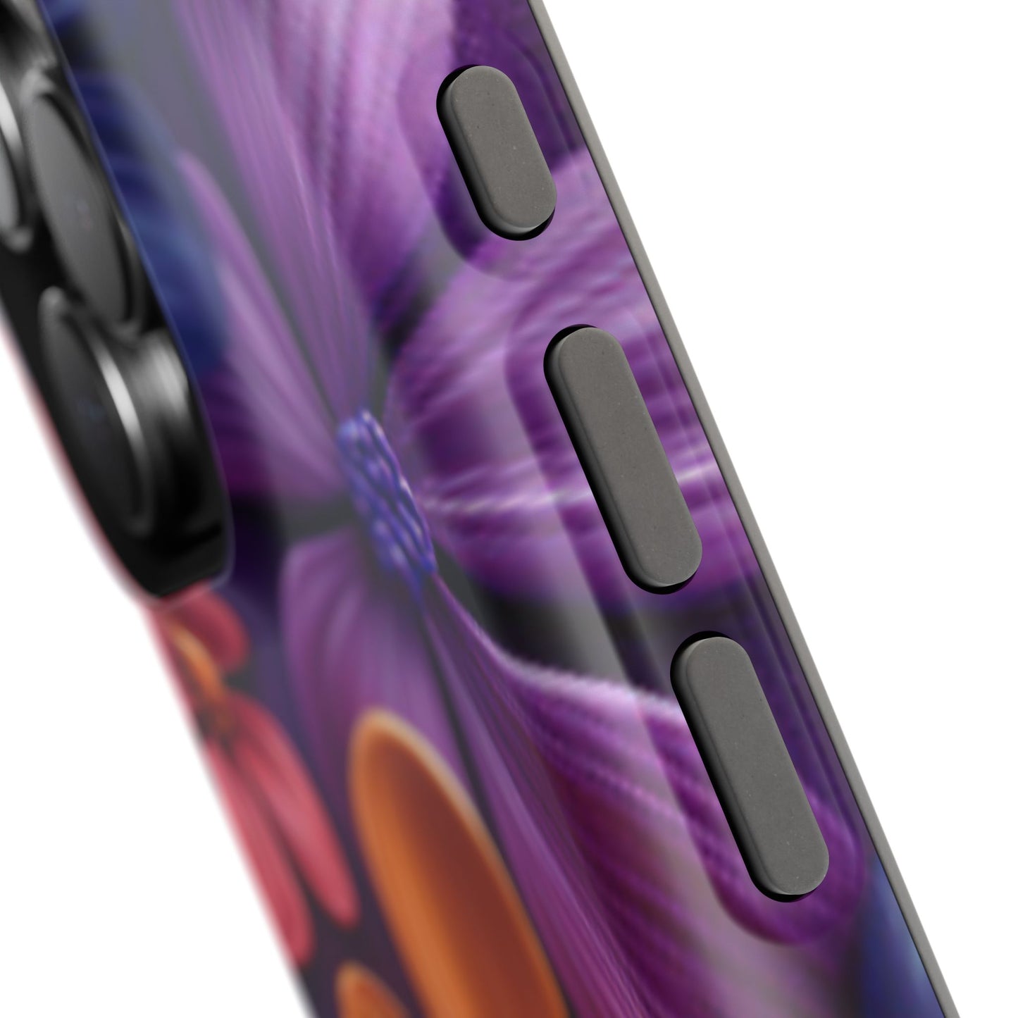 Bold Floral 3D MagSafe iPhone Case – Vivid Purple and Orange Flower Design, Shock-Resistant