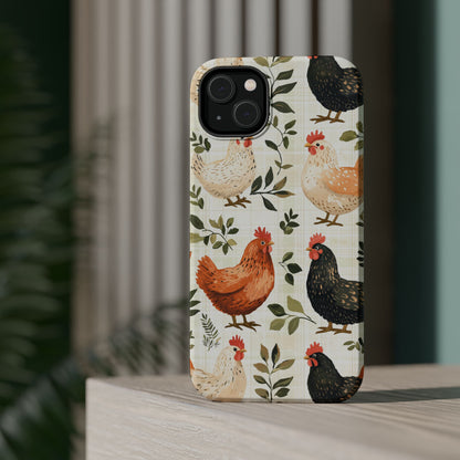 MagSafe iPhone Case: Vintage Chicken Farmhouse Case – Rustic Leaves Design