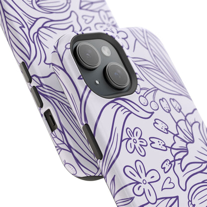 Lavender Floral Line Art Tough MagSafe iPhone Case – Minimalist Botanical Design with Dual-Layer Protection