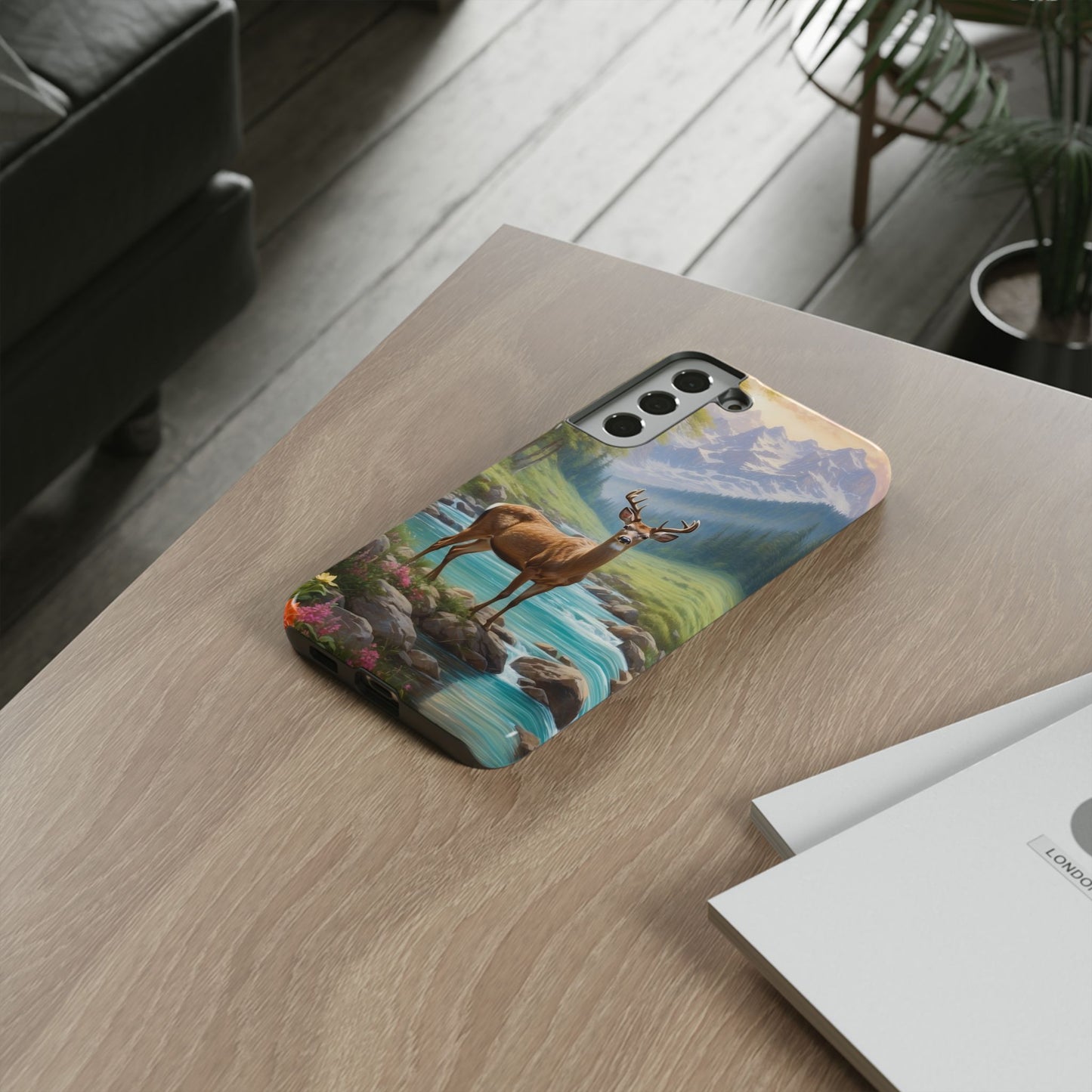 Alpine Serenity – Stag in Mountain Bliss Samsung Galaxy Phone Case