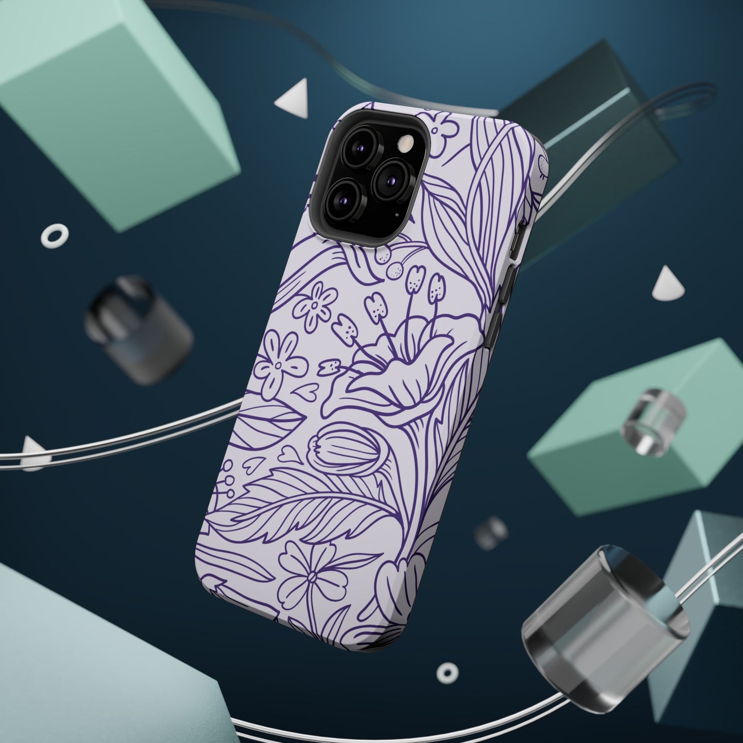 Lavender Floral Line Art Tough MagSafe iPhone Case – Minimalist Botanical Design with Dual-Layer Protection