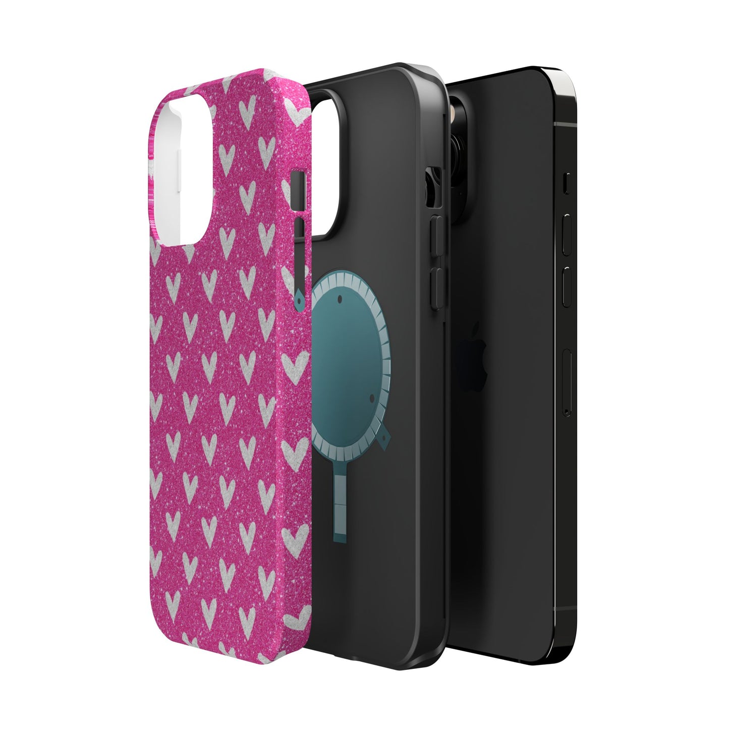 Pink Glitter Hearts Pattern – MagSafe iPhone Case