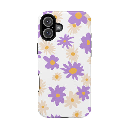 Retro Daisy Flower MagSafe iPhone Case – Pastel Purple & Cream Floral Design with Matte Finish