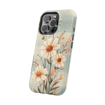 Pastel Green Daisy MagSafe iPhone Case - Floral Plaid Protective Cover