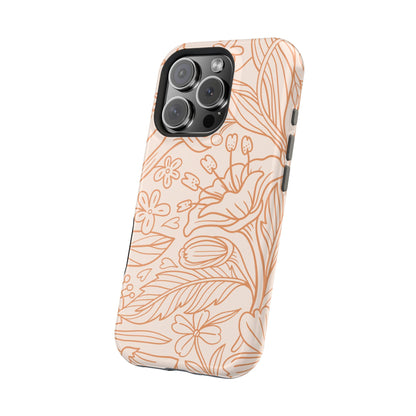 Soft Terracotta Floral Line Art Tough MagSafe iPhone Case – Minimalist Botanical Design with Dual-Layer Protection