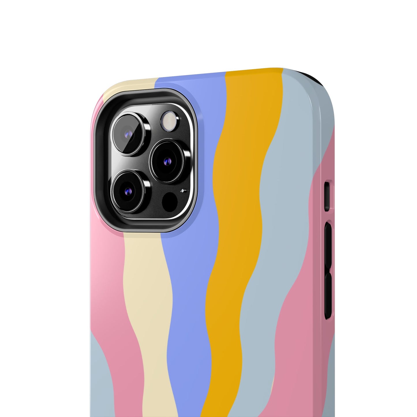 Pastel Radiance iPhone Case – 70s-Inspired Dual-Layer Design with Wavy Sunburst Pattern