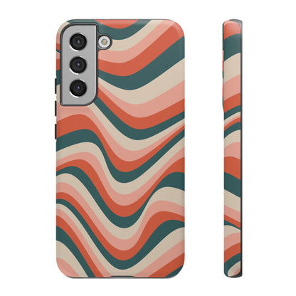 Groovy Waves Samsung Galaxy Case – Retro 70s-Inspired Stripes in Coral, Cream, and Teal