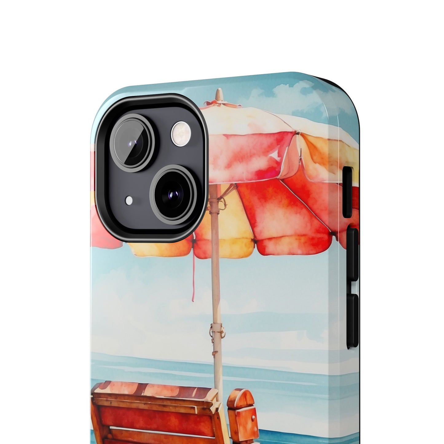 Beachfront Sunset Lounge iPhone Case – Vibrant Watercolor Design