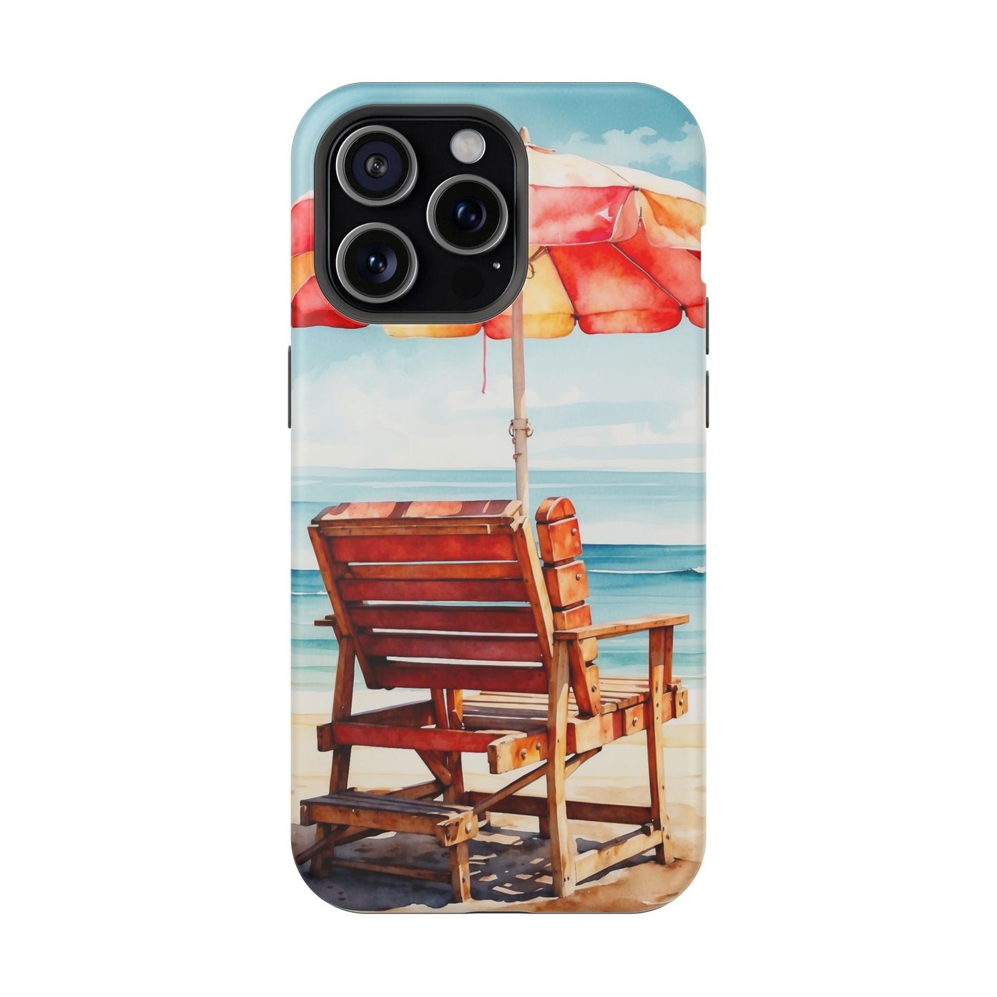 Beachfront Sunset Lounge MagSafe iPhone Case – Vibrant Watercolor Design