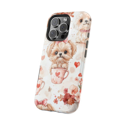 Puppies & Heart Mugs MagSafe iPhone Case – Sweet Dog & Floral Design, Shockproof & Slim