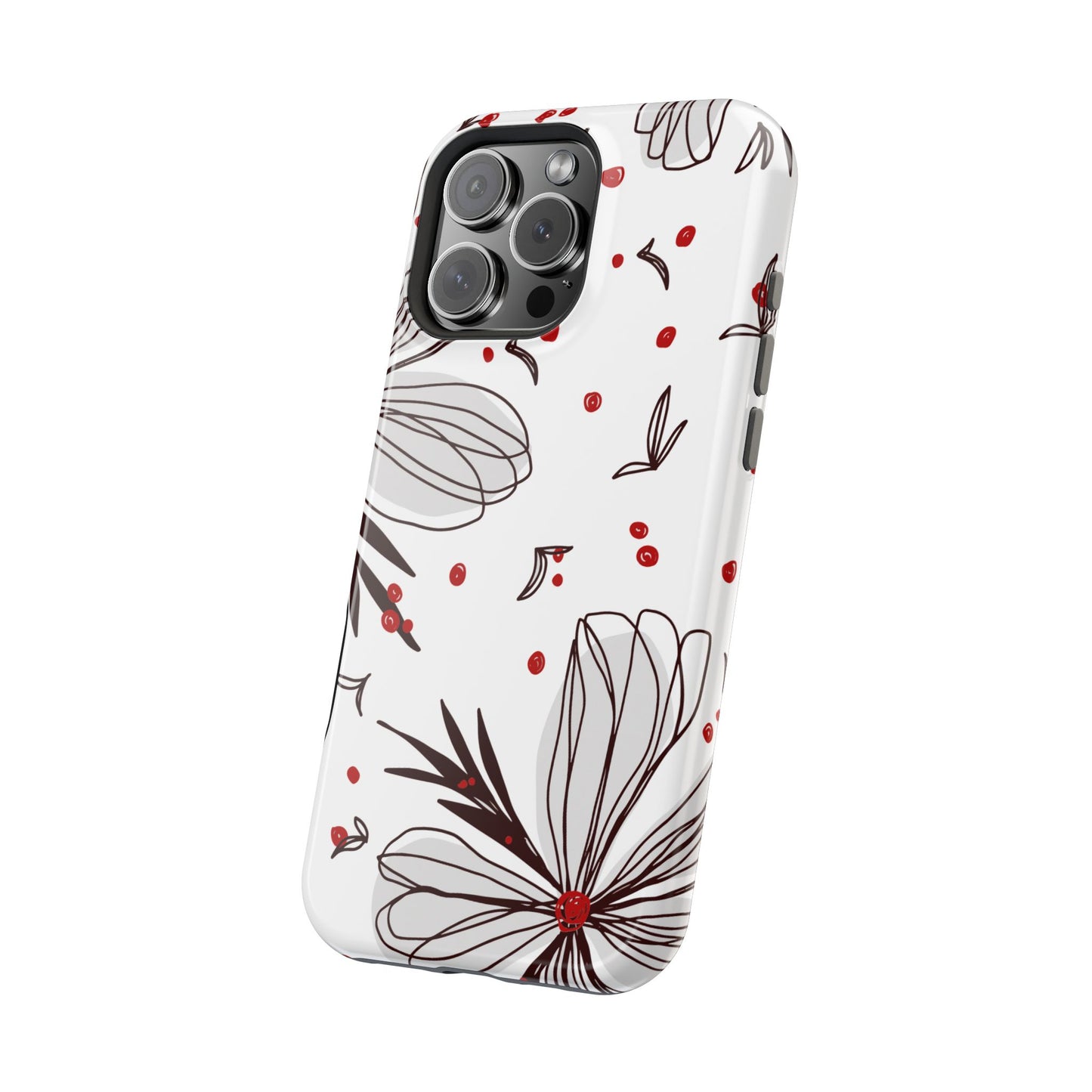 Minimalist Line Art Floral Tough MagSafe iPhone Case – Bold Red and Black Design, Shockproof Protection