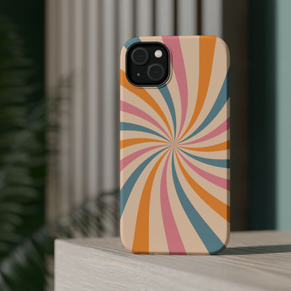 Retro Swirl Pattern MagSafe iPhone Case – Bold 70s Vibe in Pink, Orange, and Orange