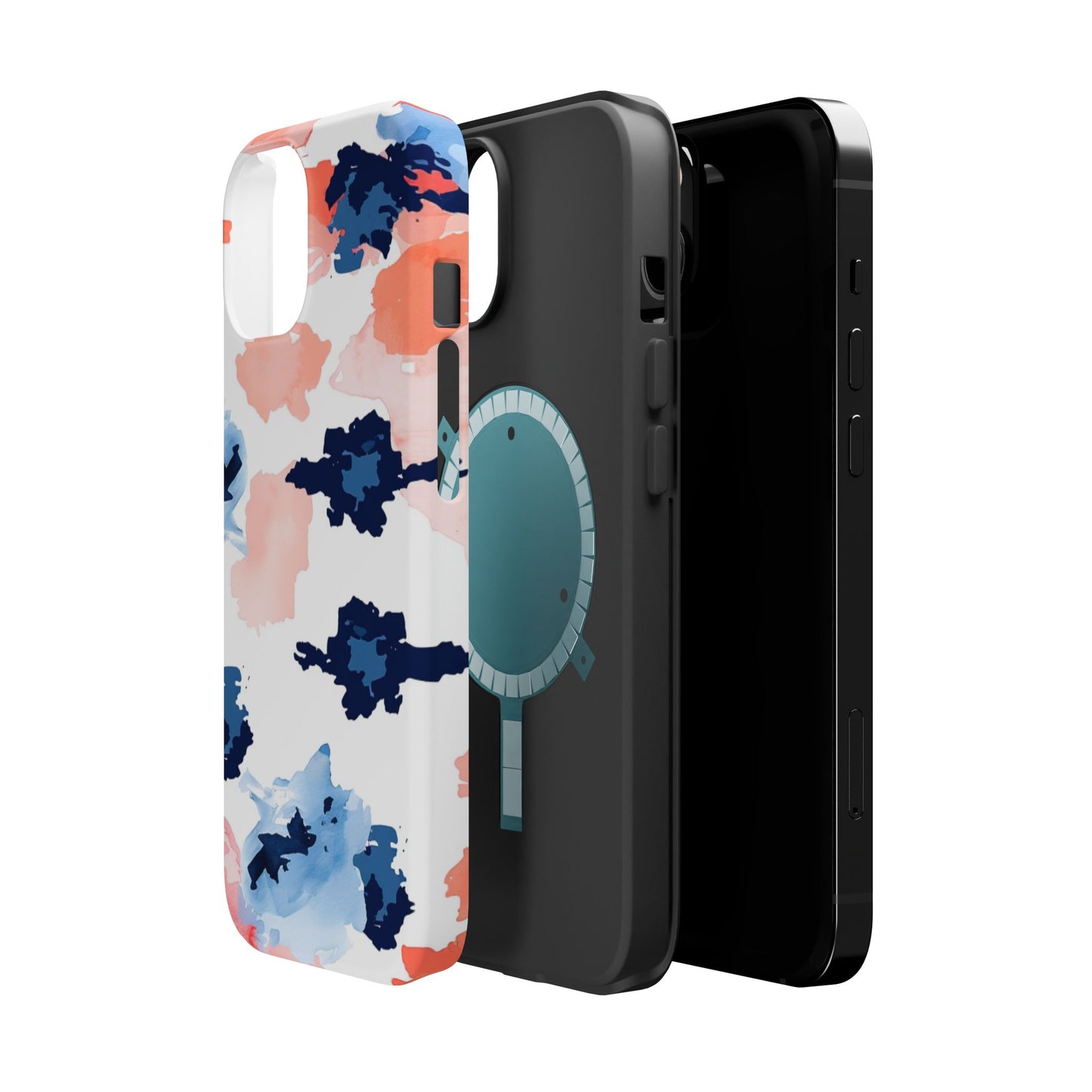 Abstract Coral & Navy Watercolor Design – MagSafe iPhone Case