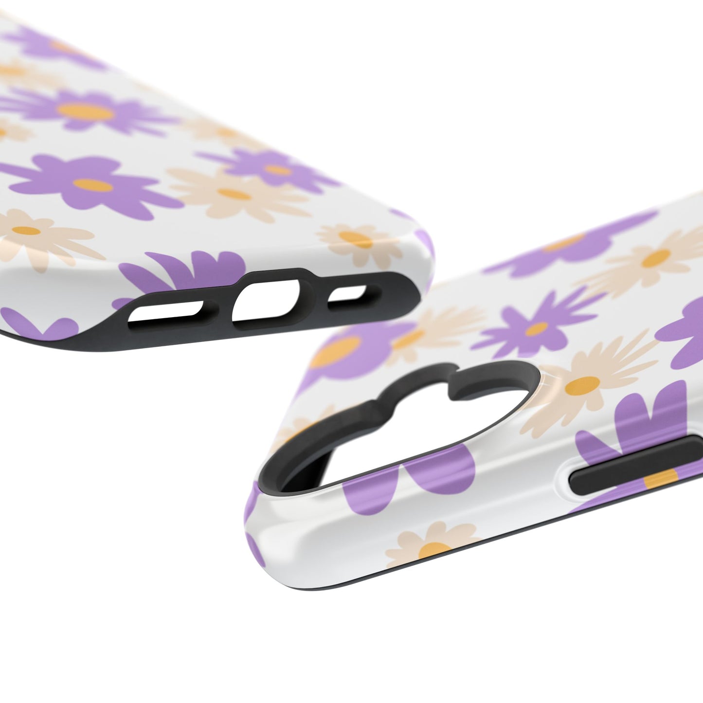 Retro Daisy Flower MagSafe iPhone Case – Pastel Purple & Cream Floral Design with Matte Finish