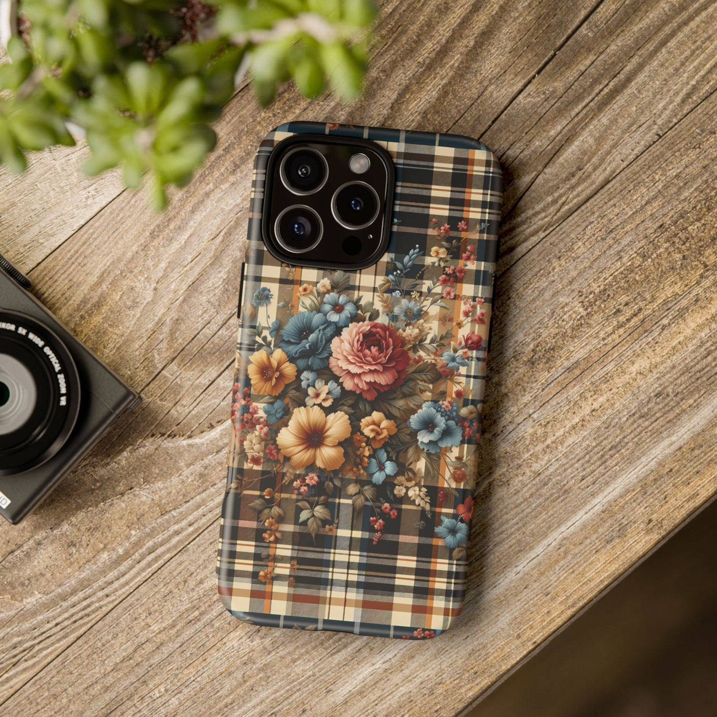 Vintage Floral Checkered Phone Case