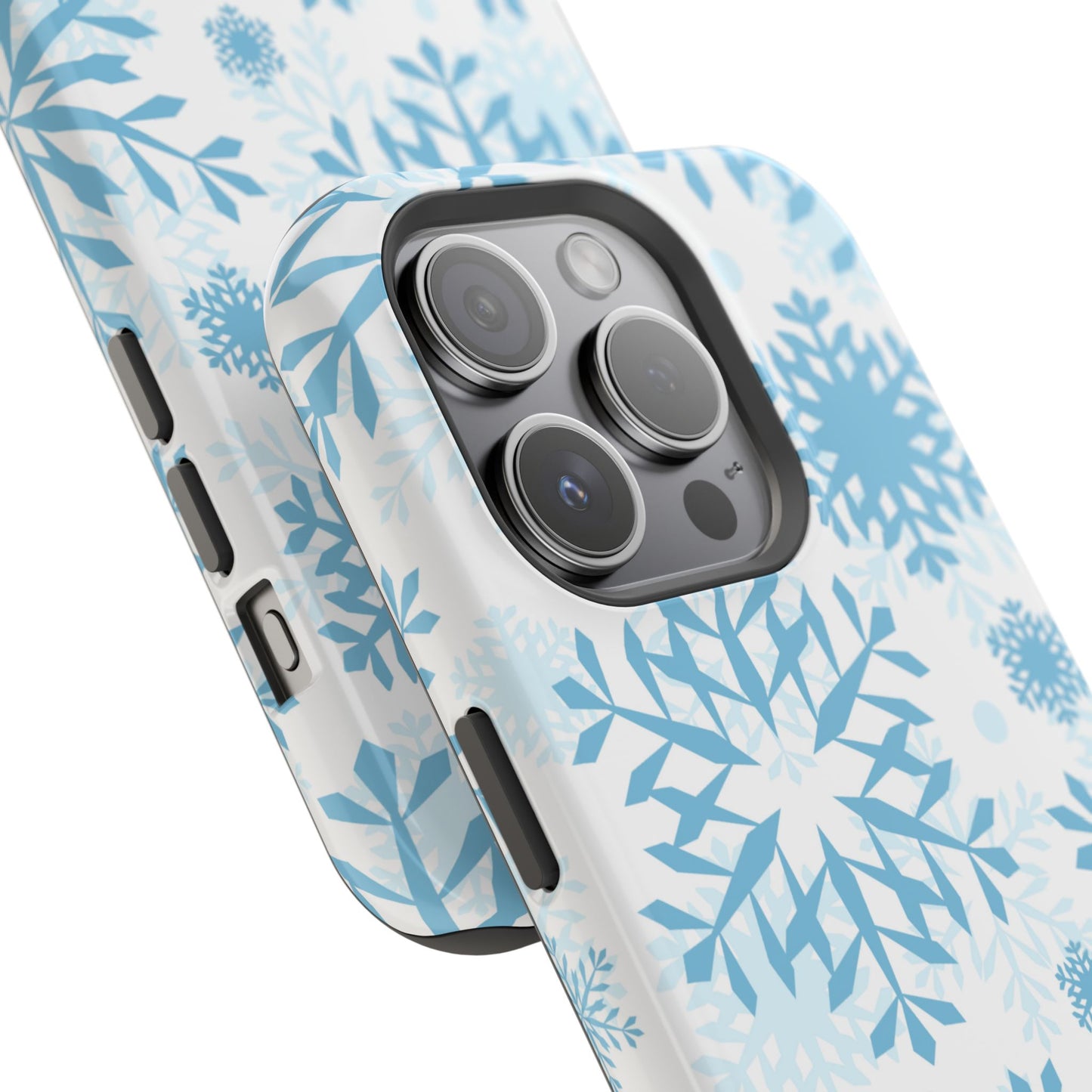 Frosty Blue Snowflakes MagSafe iPhone Case – Shockproof, Smooth Matte Finish, Dual-Layer Design