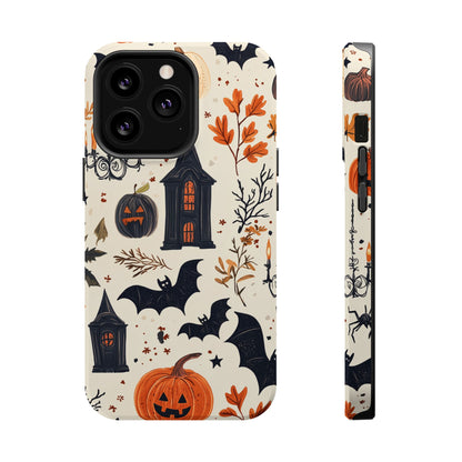 Haunted Halloween MagSafe iPhone Case – Haunted House, Bats, and Pumpkins Design