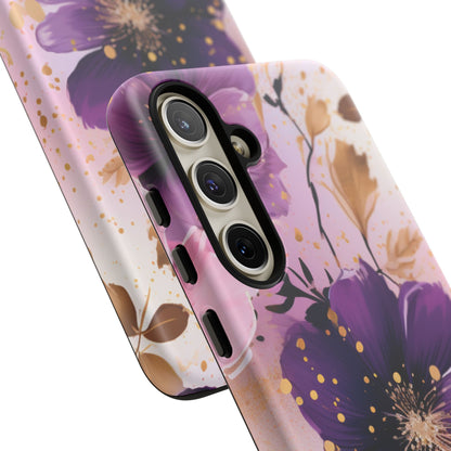 Elegant Purple & Gold Floral Samsung Galaxy Case - Luxe Flower Design