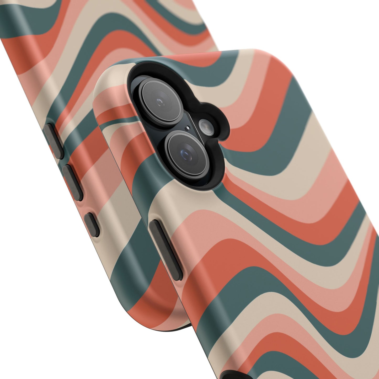 Groovy Waves MagSafe iPhone Case – Retro 70s-Inspired Stripes in Coral, Cream, and Teal