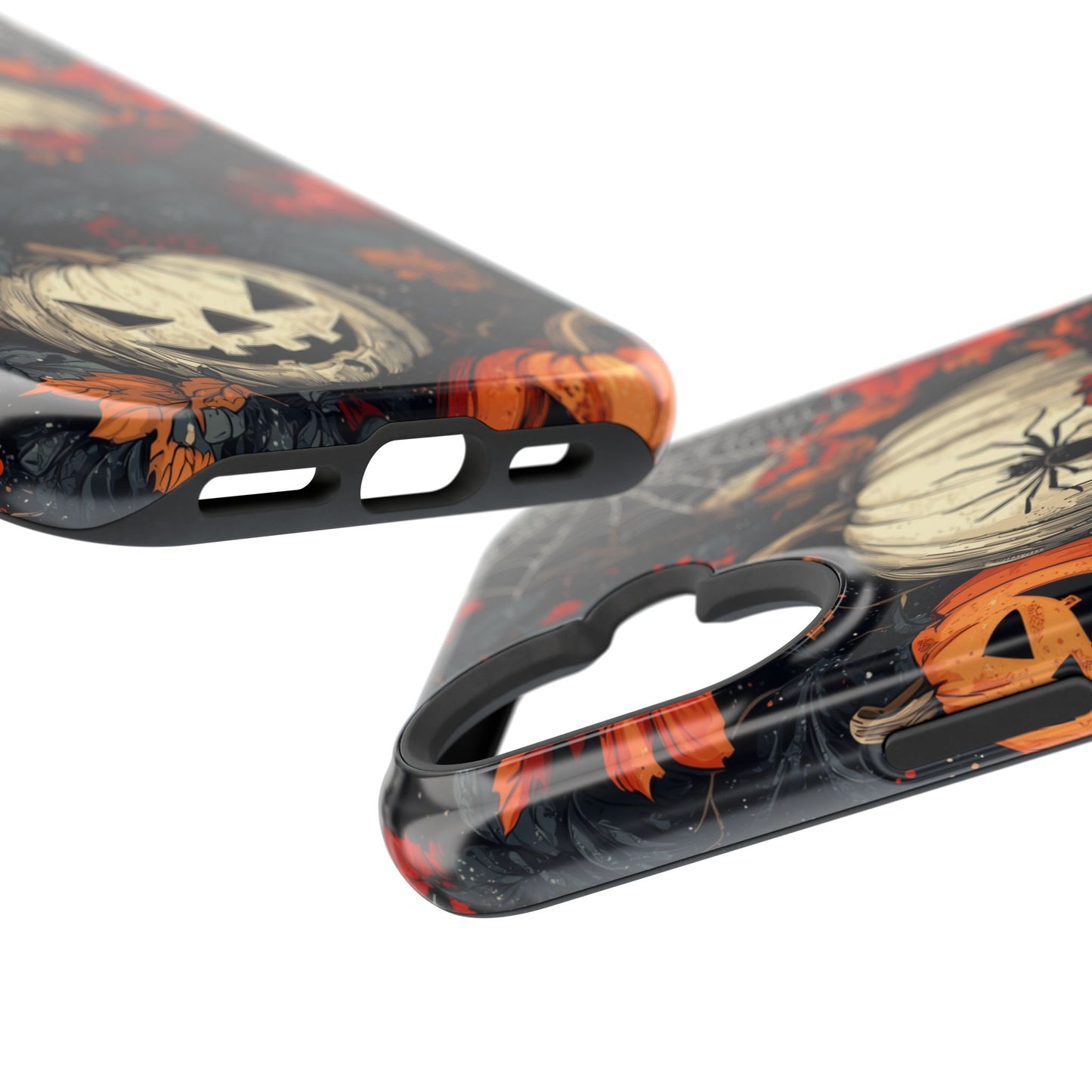 Hauntingly Elegant Halloween MagSafe iPhone Case – Pumpkins, Spiders, and Autumn Leaves Design