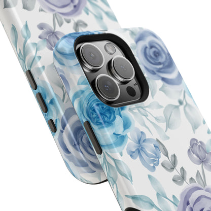 Elegant Blue & Violet Roses MagSafe Case – Artistic Floral Protection with Magnetic Charging Compatibility