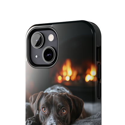 Cozy German Shorthaired Pointer iPhone Case – Rustic Fireplace Protective Cover