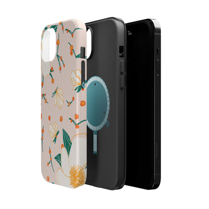 Elegant Magnolia Blossom Tough MagSafe iPhone Case – Soft Blush Background, Shock-Resistant Design