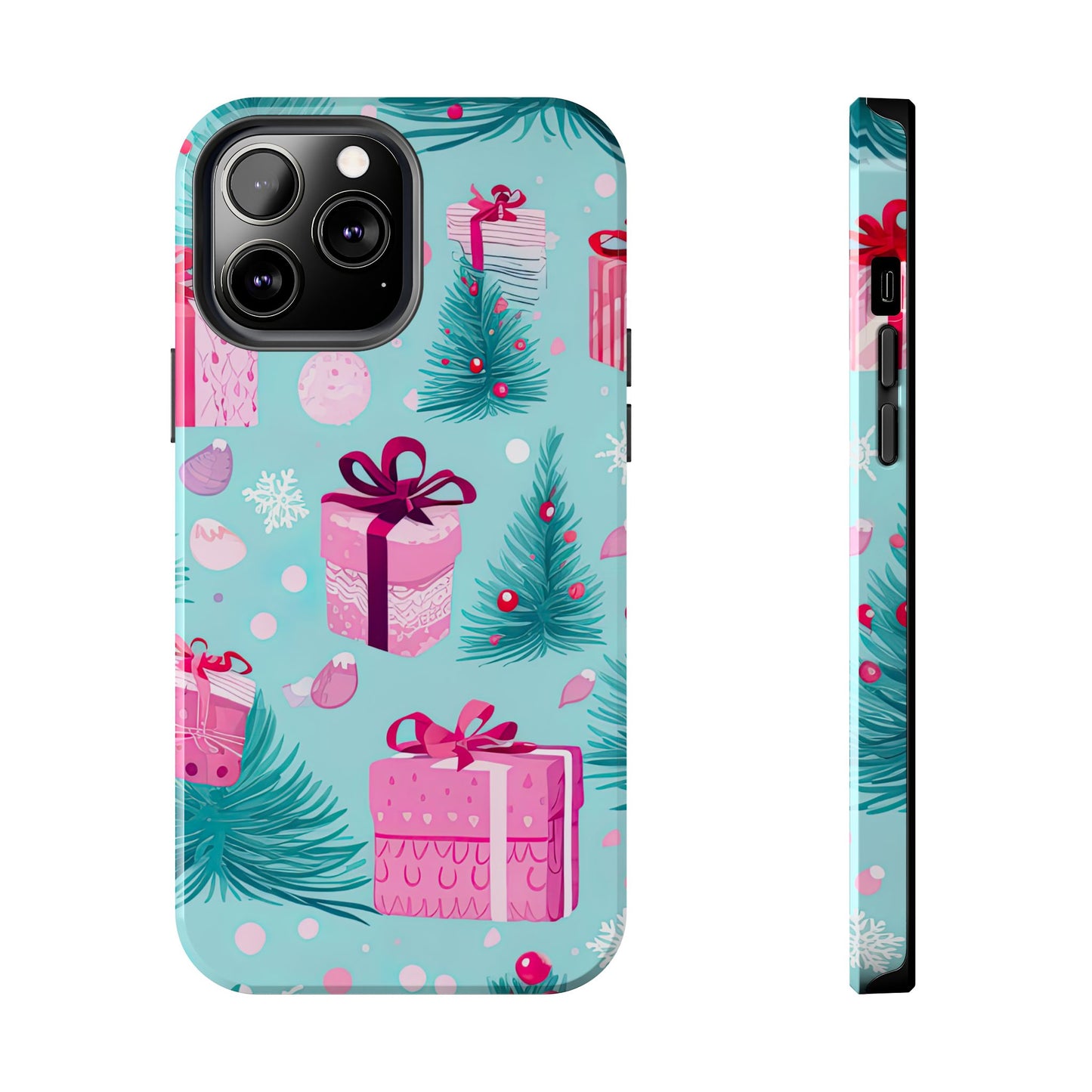 Festive Pink Christmas Gifts and Evergreen iPhone Case – Holiday Theme, Protective Cover