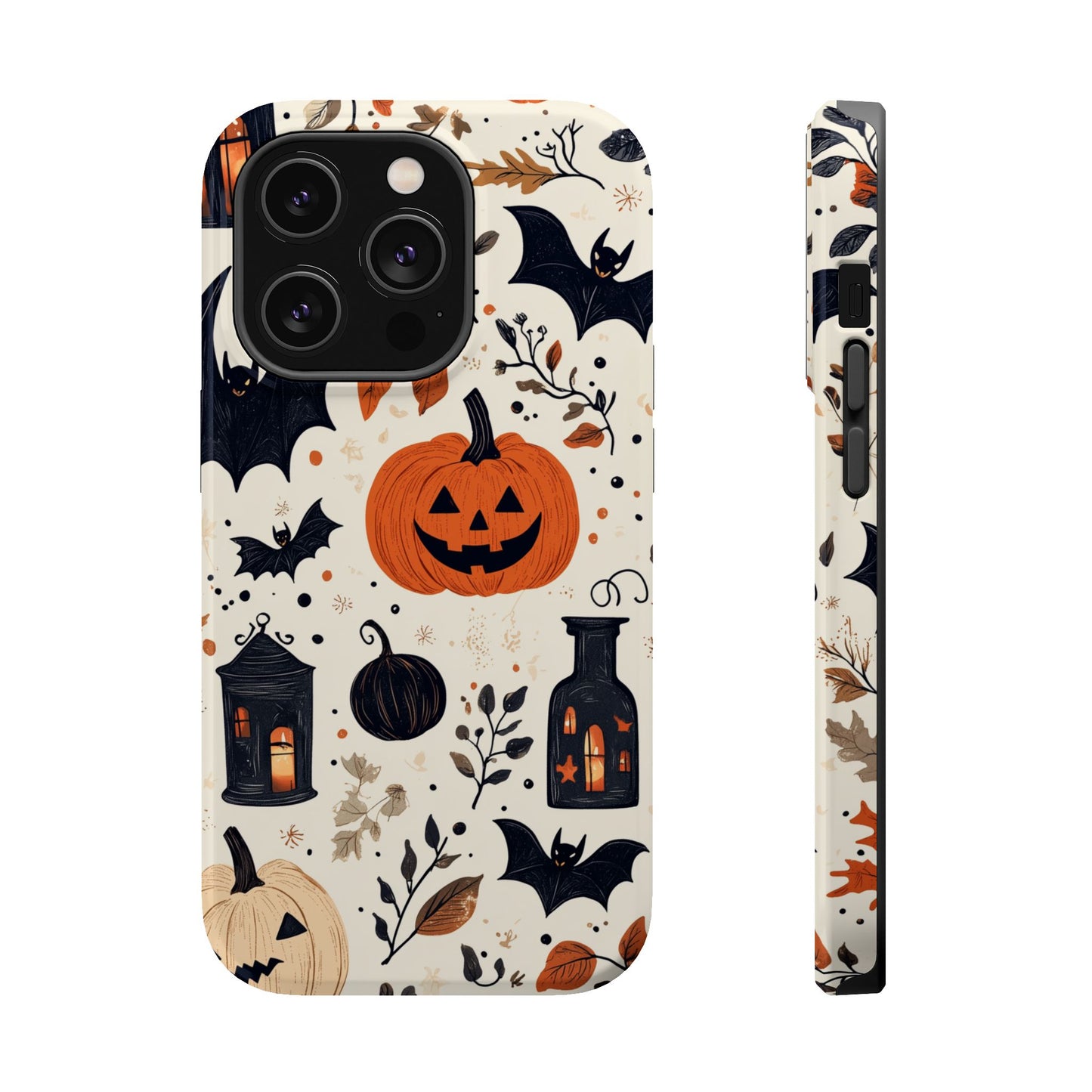 Charming Halloween MagSafe iPhone Case – Pumpkin, Bats, and Spooky Lantern Design