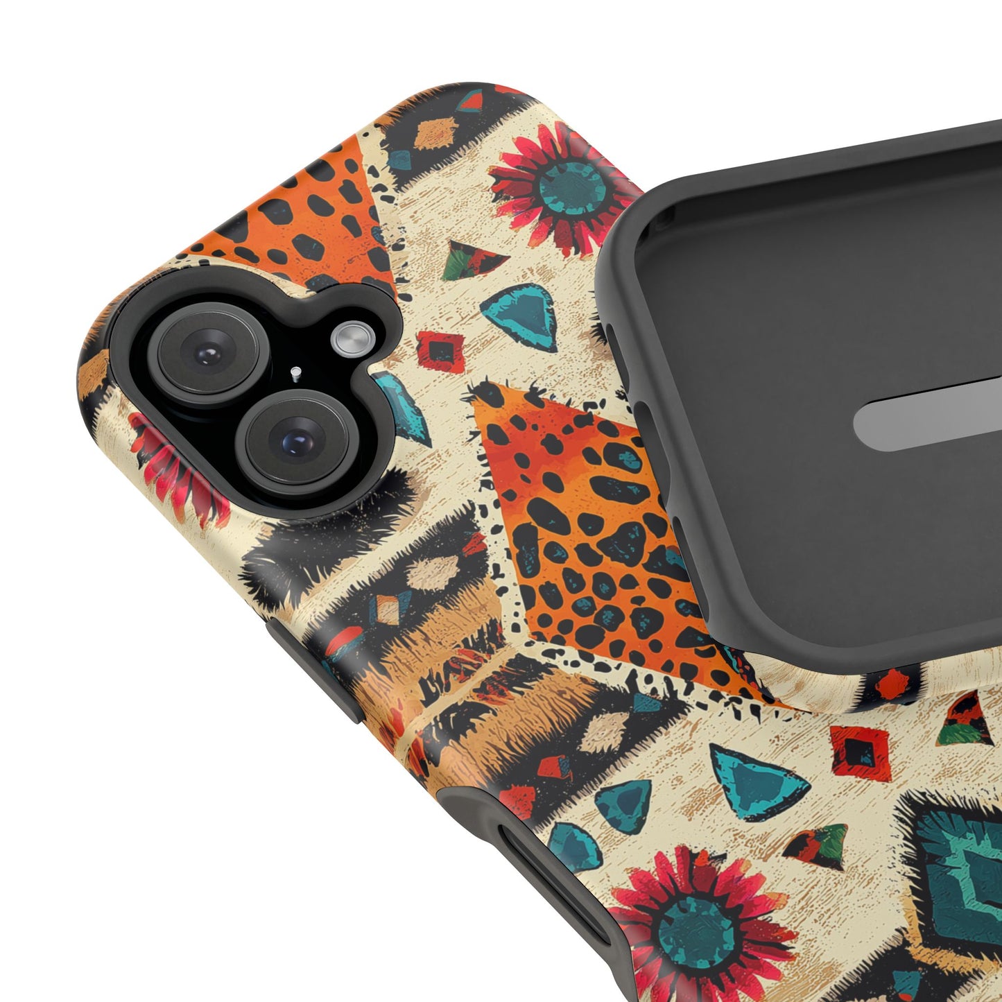 Wild Boho Leopard Print & Floral Tough MagSafe iPhone Case – Eclectic Tribal Design, Dual-Layer Protection