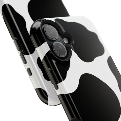 Chic Cow Print Tough Magsafe iPhone Case – Trendy Monochrome Animal Pattern with Dual-Layer Protection