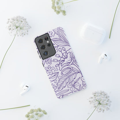 Lavender Floral Line Art Tough Samsung Galaxy Case – Minimalist Botanical Design with Dual-Layer Protection