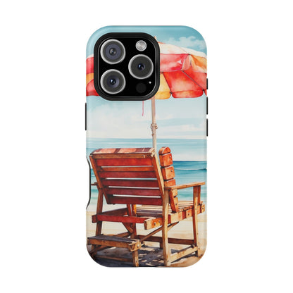 Beachfront Sunset Lounge MagSafe iPhone Case – Vibrant Watercolor Design