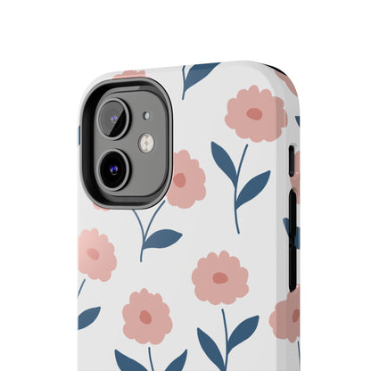 Playful Pink Floral Tough iPhone Case – Soft Pastel Design, Slim & Shockproof