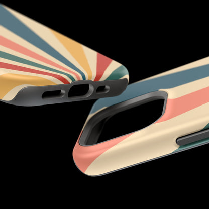 Retro Sunbeam MagSafe iPhone Case – 70s-Inspired Radiating Stripes in Coral, Teal, and Mustard