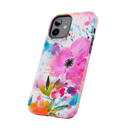 Color Splash Pink & Orange Watercolor Floral - iPhone Case