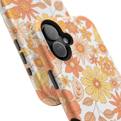 Vintage Floral Bloom MagSafe iPhone Case – Warm Orange & Yellow Retro Flower Design with Matte Finish