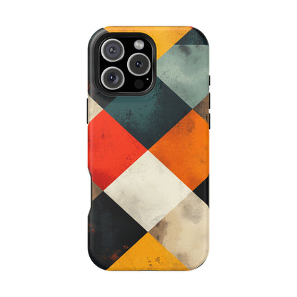 Geometric Retro MagSafe iPhone Case - Colorful Checkered Protective Cover