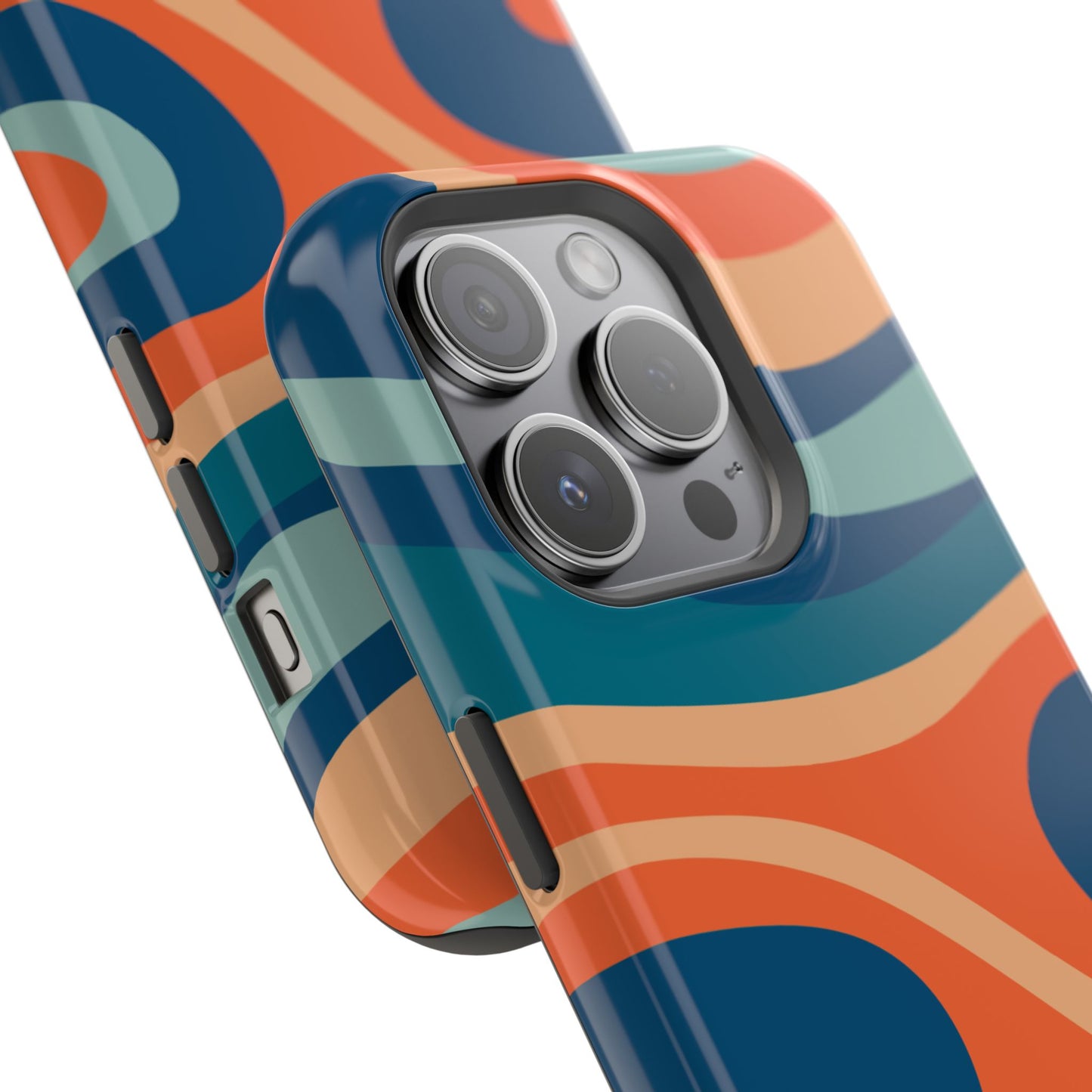 Retro Vibe Wavy Stripes MagSafe iPhone Case – 70s-Inspired in Teal, Orange, and Rust