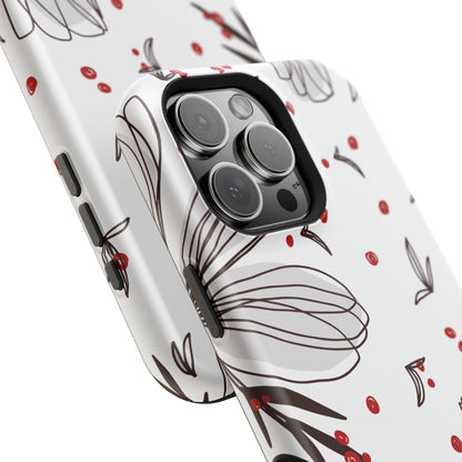 Minimalist Line Art Floral Tough MagSafe iPhone Case – Bold Red and Black Design, Shockproof Protection