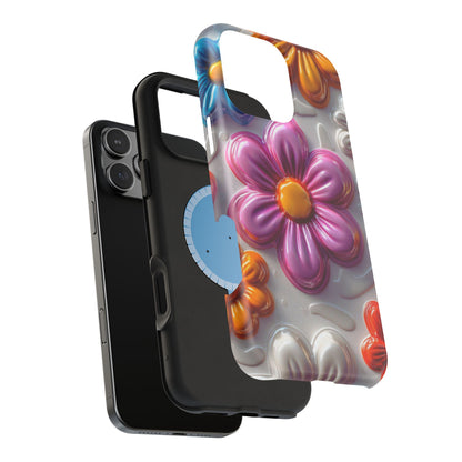 Glossy 3D Floral MagSafe iPhone Case – Colorful Flower Pattern, Durable Protection