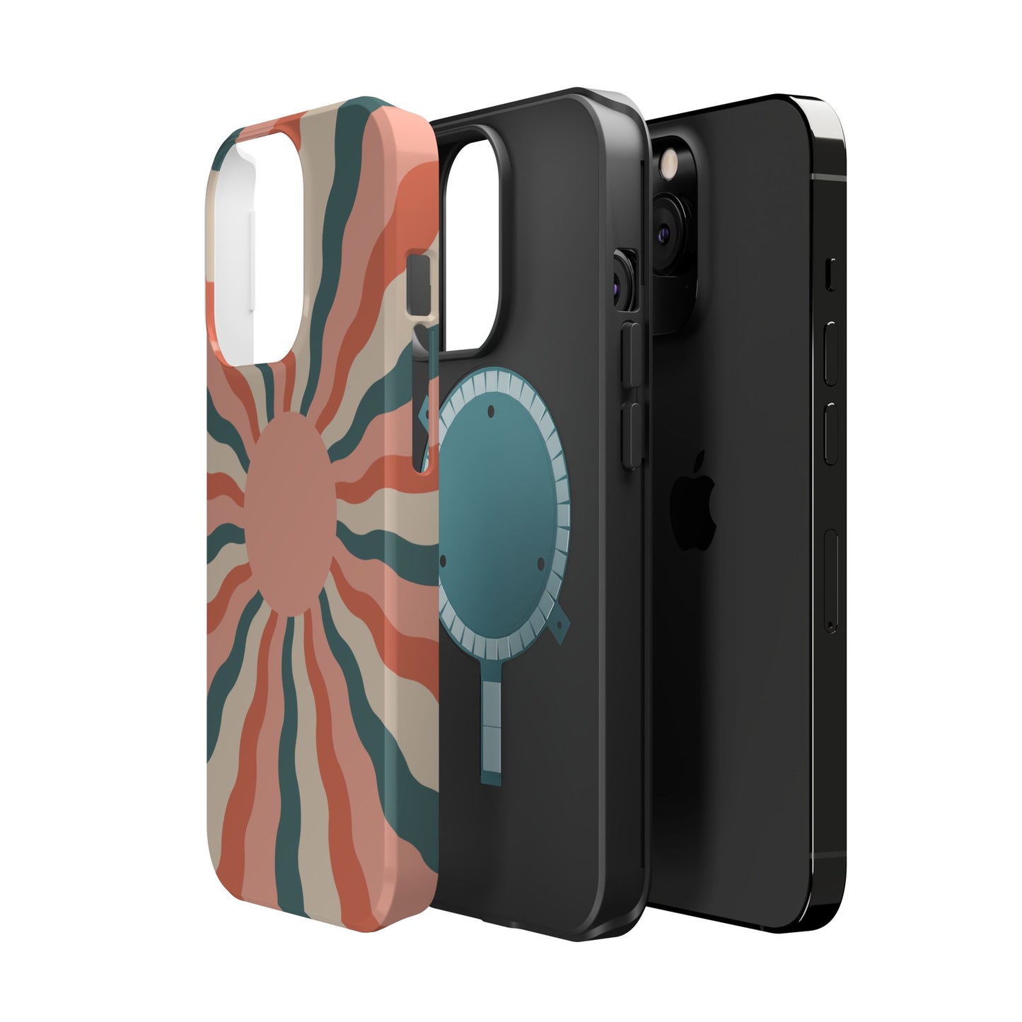 Retro Sunburst MagSafe iPhone Case – Bold 70s-Inspired Waves in Coral, Teal, and Cream