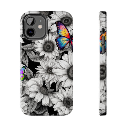 Rainbow Butterflies & Monochrome Sunflowers – iPhone Case