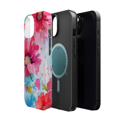 Vibrant Watercolor Red & Pink Floral - MagSafe iPhone Case