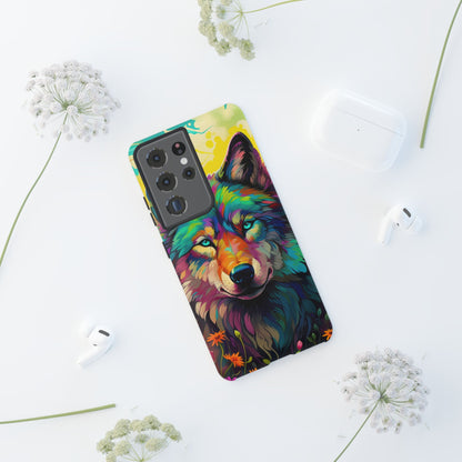 Rainbow Wolf in Bloom – Samsung Galaxy Case with Vivid Nature Design