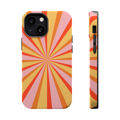 Bold Retro Sunburst MagSafe iPhone Case – Vibrant 70s-Inspired Rays in Orange, Pink, and Yellow