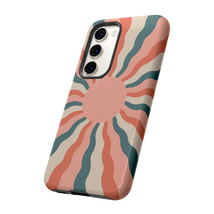 Retro Sunburst Samsung Galaxy Case – Bold 70s-Inspired Waves in Coral, Teal, and Cream