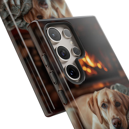 Cozy Labrador by Fireplace Samsung Galaxy Case – Rustic Cabin Protective Cover